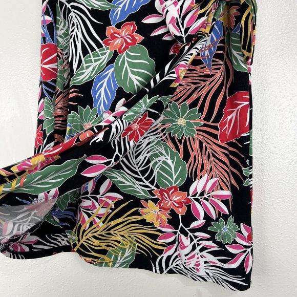 Cynthia Rowley Skirt Women Small Black Multicolor Wrap A-Line Stretch Tropical - Picture 6 of 10
